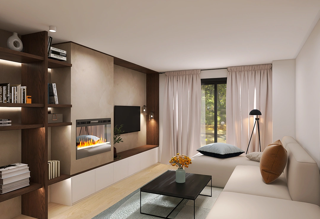 SEDA 10 Salón casa Juno tono madera y beige
