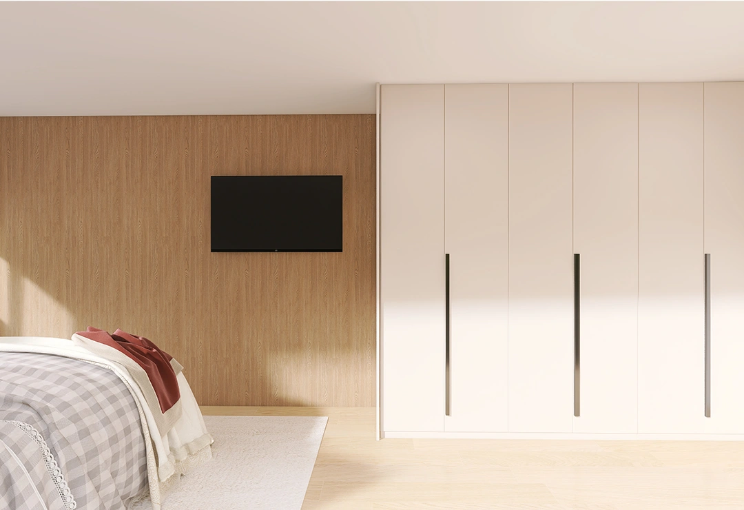 SEDA 23 habitación matrimonio minimalista con tonos burdeos y granates casa seda