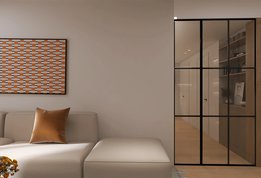 SEDA 33 Salón casa Juno tono madera y beige con chimenea