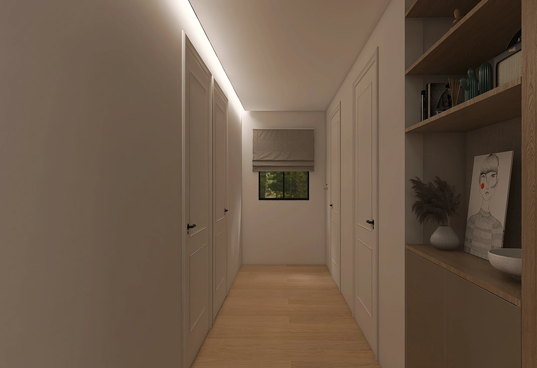 SEDA 34 Pasillo minimalista con decoración en tonos madera